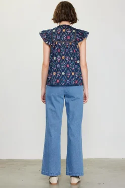 Amelia Floral Print Ruffle Sleeve Top