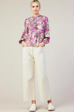 Floral Print Smocked Neckline Blouse