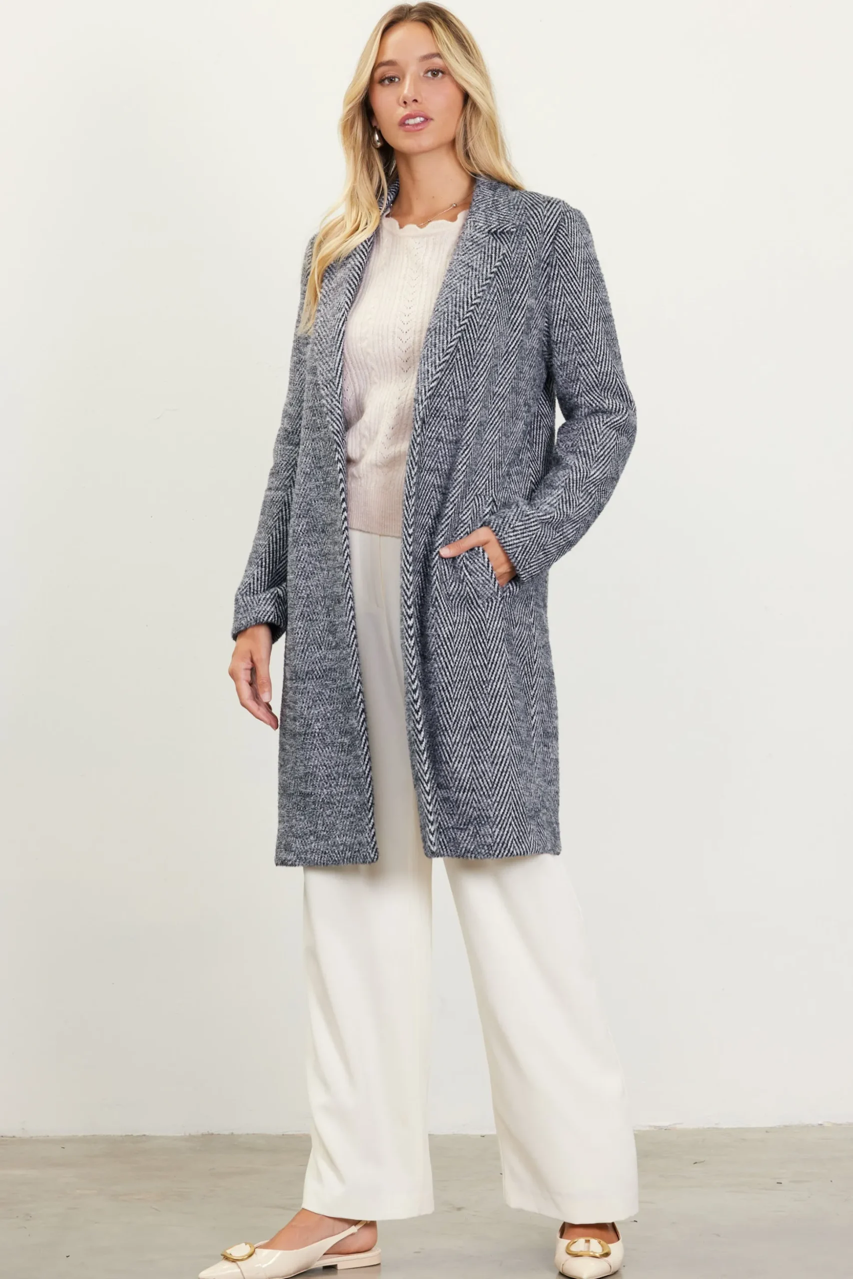 Herringbone Single Button Coat