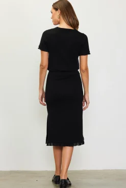 Knit Midi Ruffle Detail Skirt