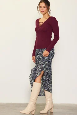 Laced Up Long Sleeve Knit Top
