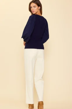 Mixed Media Pleated Sleeve Top