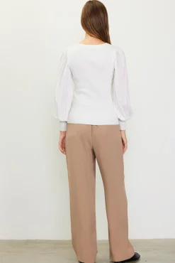 Mixed Media Pleated Sleeve Top