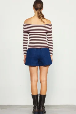Off Shoulder Stripped Knit Top