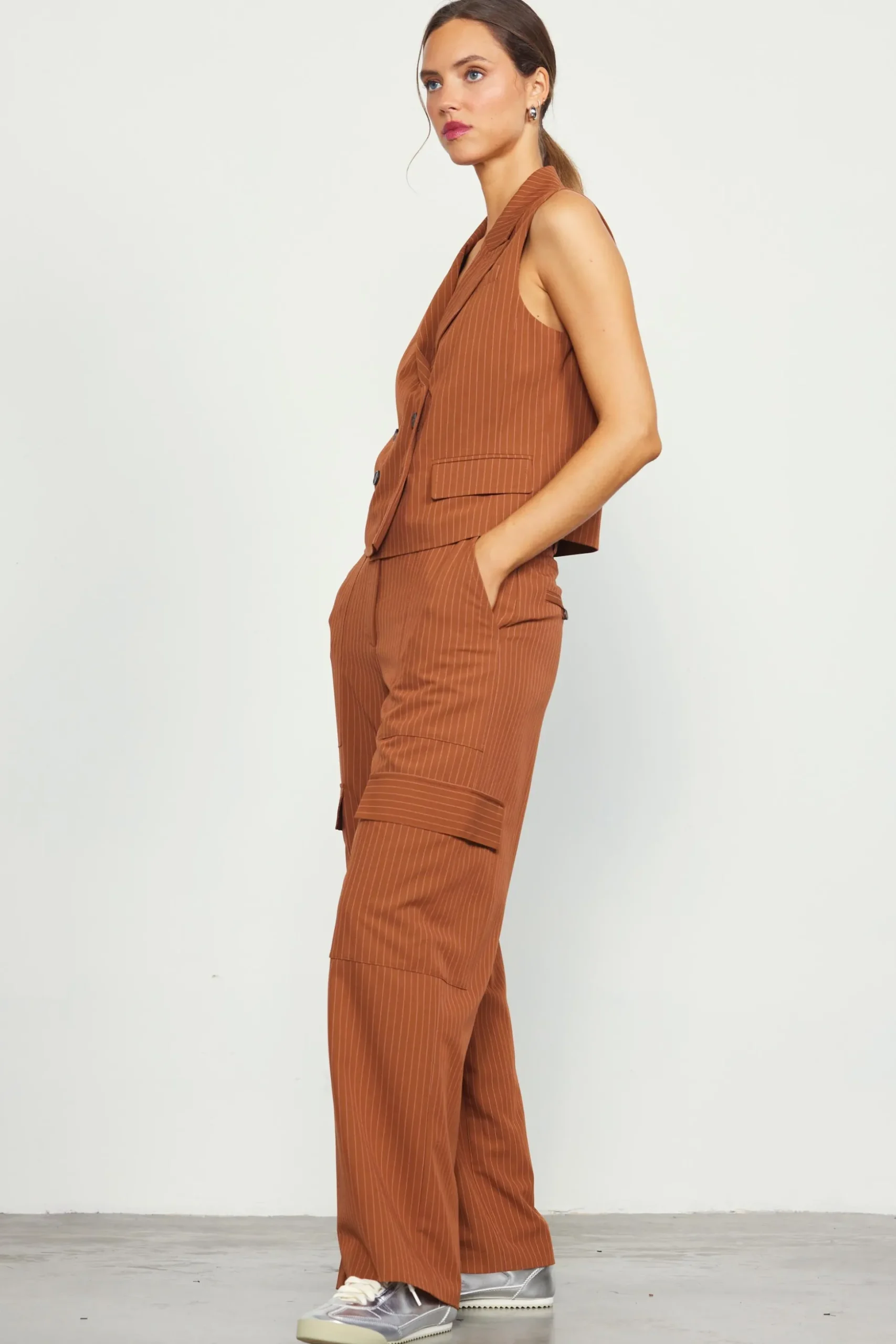 Pinstriped Cargo Wide Leg Pants