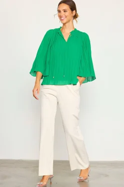 Pleated Ruffled Trim Top