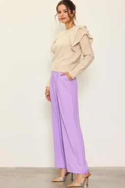 Pointelle-Knit Ruffle Sleeve Sweater