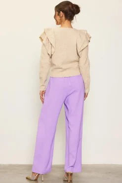 Pointelle-Knit Ruffle Sleeve Sweater