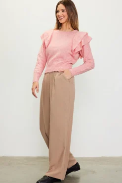 Pointelle-Knit Ruffle Sleeve Sweater