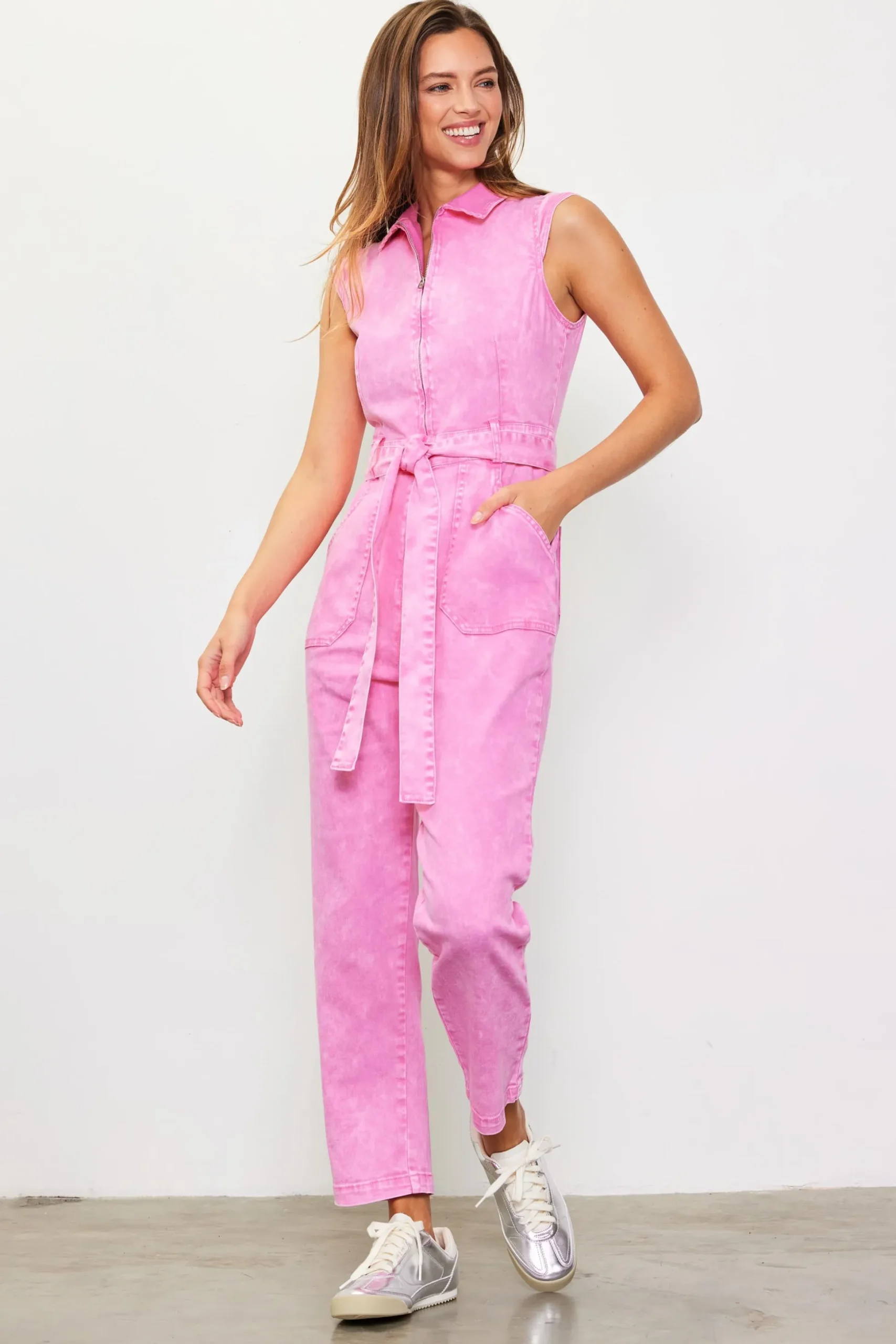 Sleeveless Washed Denim Jumpsuit